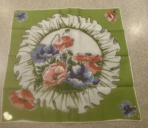 Fazzoletto vintage anni 50 mai usato ORIGINALE Kimball fiore di papavero arrotolato a mano fazzoletto - Foto 1 di 9