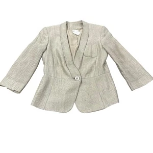 ARMANI COLLEZIONI WOMENS JACKET BLAZER SZ 8 TAUPE GOLD SHIMMER COTTON SILK BLEND - Picture 1 of 16