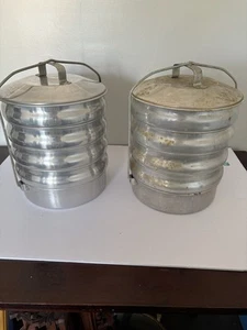 2 VTG 5 Tier Aluminum Carrier Camping Canister Lunch/Picnic 1 New & 1 Used - Picture 1 of 9