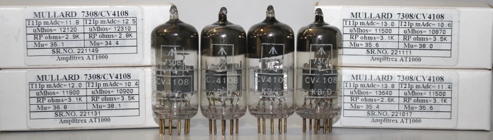 7308/CV4108/E188CC MULLARD AMPLITREX TESTED 1 Matched Quad #221078-37-30-28