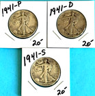 1941  P - D - S  Walking Liberty Half Dollars - 3 coin Year Set