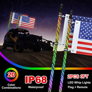 VEVOR 2Pcs 3FT LED Whip Lights Lighted Whips UTV Spiral RGB Color Led CB Antenna