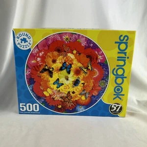 Springbok COLORFUL BLOOM Jigsaw Puzzle 500 Pieces 20” Round Butterflies Flowers - Picture 1 of 18