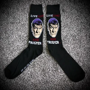 STAR TREK "LIVE LONG AND PROSPER" SOCKEN Spock Retro Zitat ERWACHSENE EINHEITSGRÖSSE Herren SCHWARZ - Bild 1 von 2