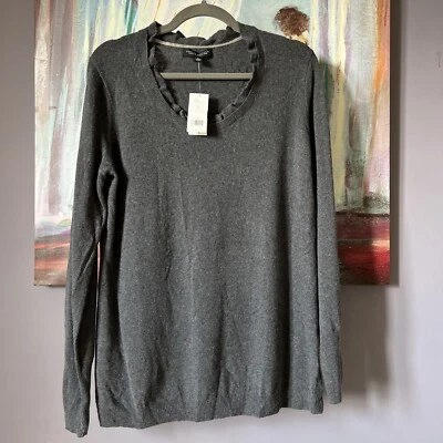 Suéter Banana Republic Talla XL Gris Volantes Mezcla Lana Nuevo con Etiquetas💖 Foto 1 de 4