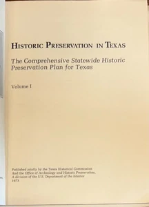 Historic Preservation In Texas 1973 Preservation Plan Vol I - Imagen 1 de 11