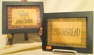S- 2 Country Primitive Plaid Distressed Word Art with Frames-NEW - Picture 1 of 9