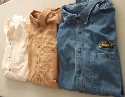 Vtg Lot 3 CABELA'S Long Slv Cream Brown Denim Button Collar SHIRTS/Size XL TALL - Image 1 of 4