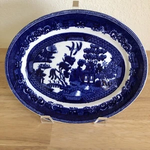 1- Ye Olde Willow Oval Plate-Platter Blue & White Fenton 11.75"x 9.5" England - Picture 1 of 11