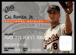 1995 Studio Cal Ripken Jr. #8 Baltimore Orioles Credit Card Insert Baseball Card