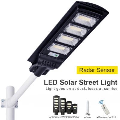 LED Solar Street Light with Pole IP65 Waterproof Remote Control Radar Garden - Image 1 of 4