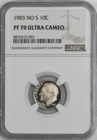1983 No S Roosevelt Dime 10c PF70 PR70 Ultra Cameo NGC 946166-5 Cover