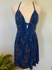 FREE PEOPLE Womens Size XS Blue Feathers Lined Halter Neck Short Mini Dress NEW