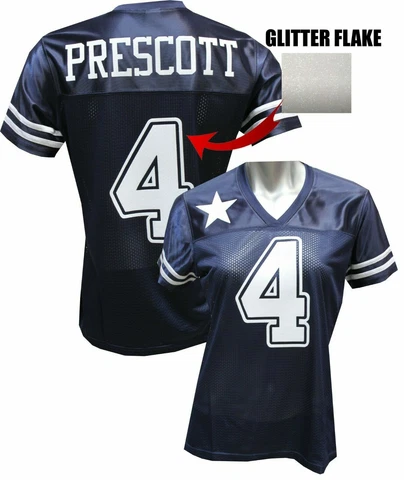 Custom Womens Blinged Football Navy/White Glitter Flake Jersey, Dak Prescott Cover