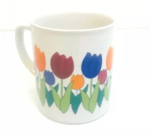 Vintage Kaffeebecher Tulpen Frühling Blumen Tasse blau rot grün gelb Landhaus - Bild 1 von 6