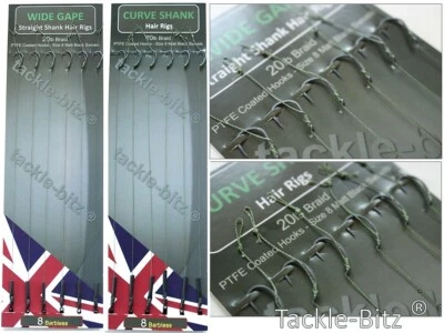 TJR TACKLE 18 Angeln Tackle Karpfen Haar Rigs 20 Pfund Zopf Curve Schaft oder Wide Gape Haken Auswahl