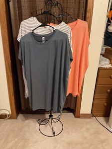 New Athleta With Ease Tee Modal T-Shirt/ Peach, Olive & White with Black Strips - Picture 1 of 14
