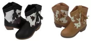 Toddler Girls Cowboy Boots Size 7 8 9 or 10 Cow Print Tan or Black - Picture 1 of 10