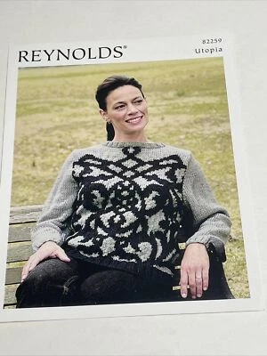 Reynolds Utopia Ironwork Pullover Sweater Size S M L Knitting Pattern - Image 1 of 4