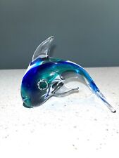 V Nason & C. Murano Hand Blown Art Glass Dolphin  6.5" /Blue & Green