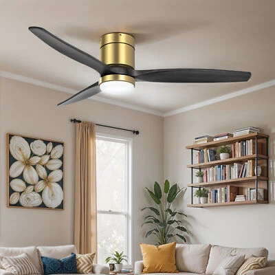 52" Modern Flush Mount Ceiling Fan w/ Light Remote Control 6 Speeds Reversible - Image 1 of 4