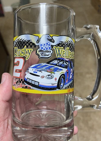 Vintage Rusty Wallace NASCAR Graphic Glass Beer Mug MINTY Racing Cover
