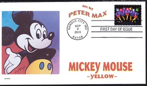 PETER MAX MICKEY MOUSE YELLOW 1 OF 5 FDC- DWc CACHET - Picture 1 of 1
