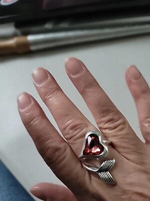 Pale Red Hot  crystal arrow heart wrap ring adjustable uno de 50 style ring - Image 1 of 4