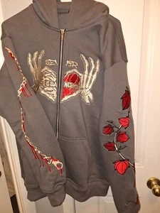 Vintage" LOVE IS DANGEROUS" Mens Grey And Red Zip Up Hoody Sz 2xl - Picture 1 of 8