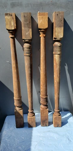 4 Antique Wooden Spindles Bannister Stair Posts Architectural Salvage Victorian Cover