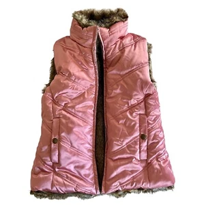 GAP Kids  Reversible Faux FUR PINK SATIN Super Cute PUFFER VEST Girl XL (12) - Picture 1 of 4