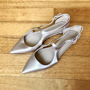 Zimmermann Champagne Satin Pointed Toe Buckle Strap Flats, Size 37 EU - Picture 1 of 7