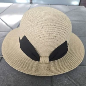 Stylish Tan Straw Sun Hat with Black Ribbon - Picture 1 of 5