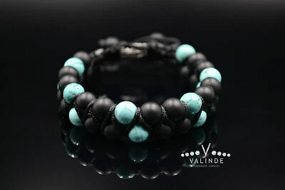 Onyx Türkis Armreif Edelstein Herren Armband Bracelet Geschenk für ihn - Bild 1 von 4