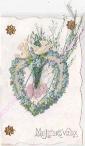 CPA Decoupis Best Wishes Hearts de Fleurs Blue Doves Ribbon Pink ca1907 - Picture 1 of 2