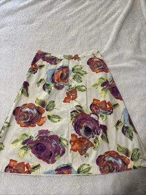Falda J. Jill Línea A Longitud Té Estampado Floral Excelente Estado 100% Algodón 10 Foto 1 de 4