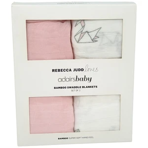 NEW AdairsBaby REBECCA JUDD Loves Girl Bamboo Swaddle Blankets Set 2 Pink White - Picture 1 of 13