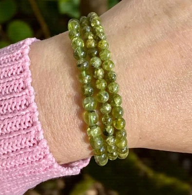 Handmade Peridot 3mm Crystal Bead Stretch Bracelet (7.5”) - Image 1 of 4