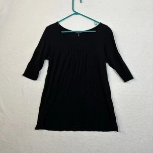 Eileen Fisher Seide 3/4 Ärmel Jersey Damen Größe Medium U-Ausschnitt Top schwarz - Bild 1 von 9