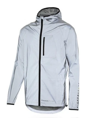 HIGHERSTATE Mens Silver All Over Reflective Hooded Running Jacket Medium BNWT - Image 1 of 3