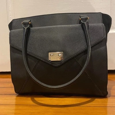 Bolsa satchel Kate Spade Johanna Wesley Place camurça couro preto - Imagem 1 de 4