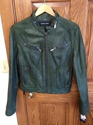 CHAQUETA MOTO CUERO REMACHE NEGRO MUJER MEDIANA VERDE OLIVA NUEVA CON ETIQUETAS Foto 1 de 4