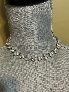 Impressive 1950s Bogoff Diamante Rhinestone & Silver-tone Choker Necklace 14” - Picture 1 of 5