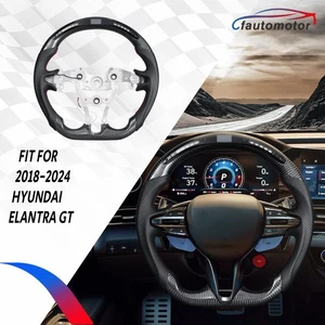 Real Carbon Fiber LED Steering Wheel Fit 22-25 Hyundai Elantra N Black Leather - Picture 1 of 8