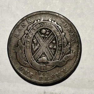 1842 Canada, Banca di Montreal One Penny Bank Token Bella moneta circolata - Foto 1 di 5