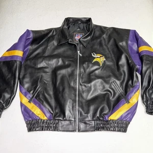 Giacca vintage Minnesota Vikings nera viola autentica pelle NFL taglia XLarge - Foto 1 di 10
