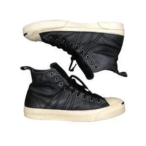 Vintage OG Converse Jack Purcell Black Leather Hi Top Sneakers US 7 - Picture 1 of 10