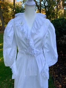 Edwardian 1900s White Cotton Lawn Dress Lace Trim Restored - Antique Tea Dress S - Picture 1 of 21