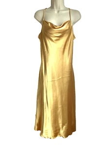 BEBE Vestito Abito Slip Giallo Oro Taglia Media M Spaghetti Spalline Lungo Maxi 46" - Foto 1 di 6