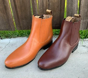 Men Cowboy western Chelsea Round J Toe Ankle Bootie Half boot Leather Botin - Picture 1 of 14